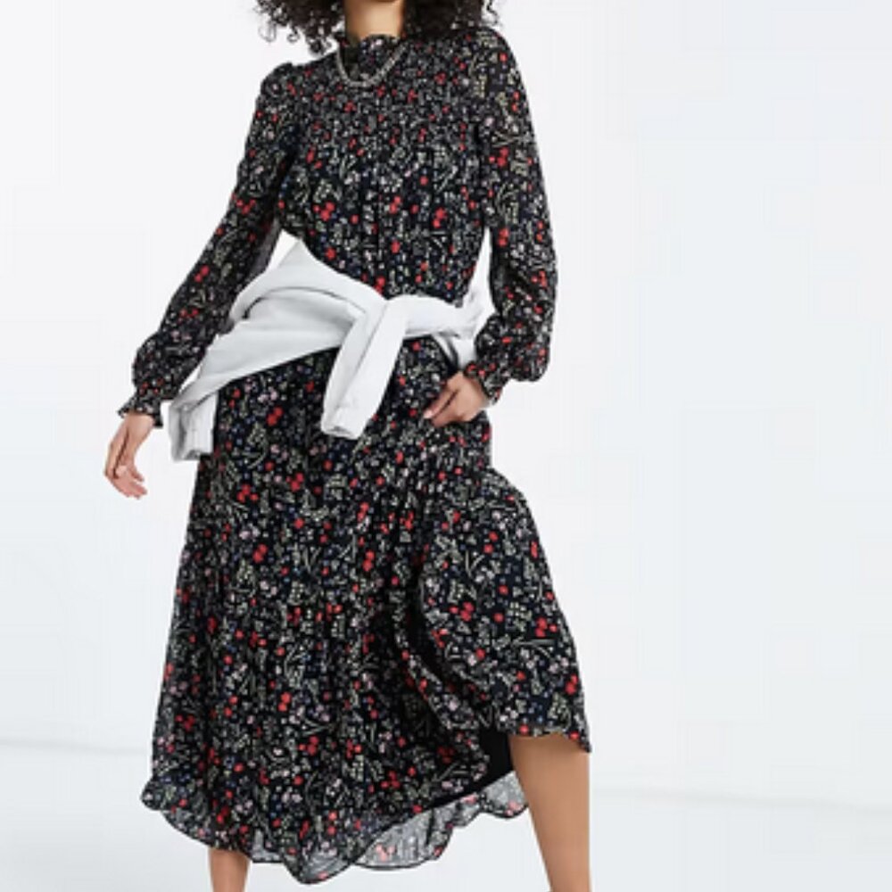 ASOS DESIGN black floral shirred bodice maxi dress, US 4.